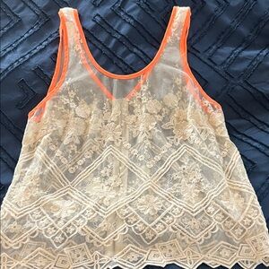 Free People Cream Lace Camisole with Orange Trim